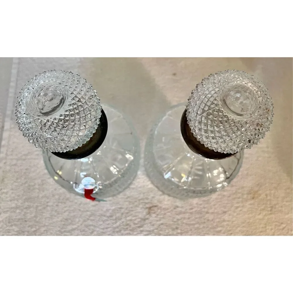 2 Mid-Century Leonard Diamond Cut Crystal Silver Band Decanturs No Chips or Crac